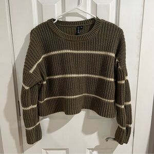 Olive Green Striped Women's Sweater